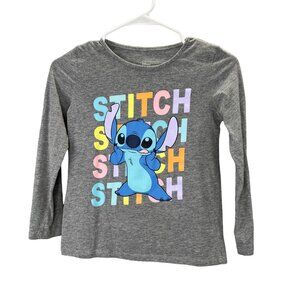 Disney Stitch T Shirt Gray Long Sleeve size L 10-12 Girls Graphic